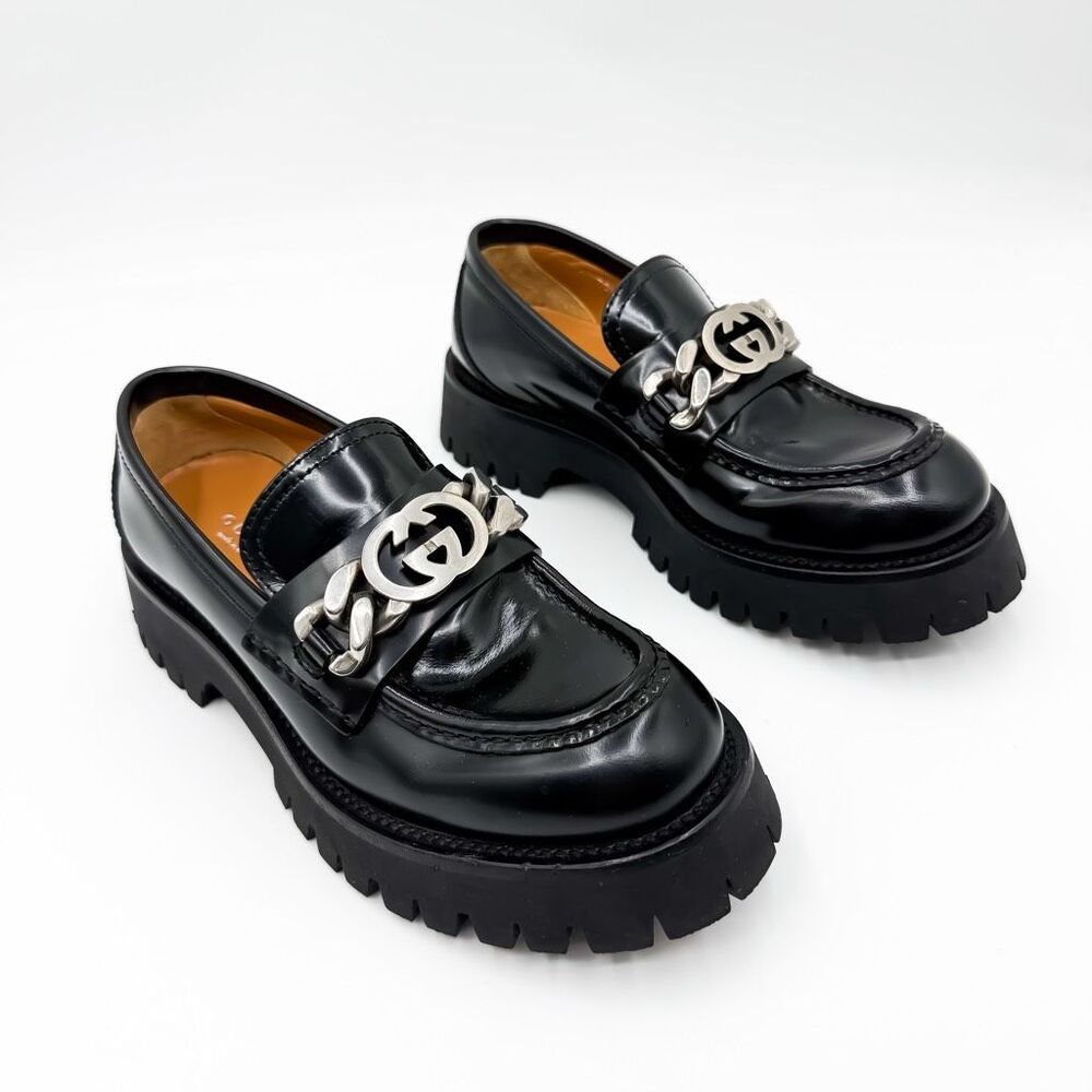 Gucci Jeanne GG Cordovan Lux Platform Sole Leather Loafers EU 38 US 8